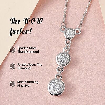Moissanite 0.75 ctw Necklace, Trilogy Necklace, Three Stone Necklace, Sterling Silver Necklace, 18-20 Inches Necklace