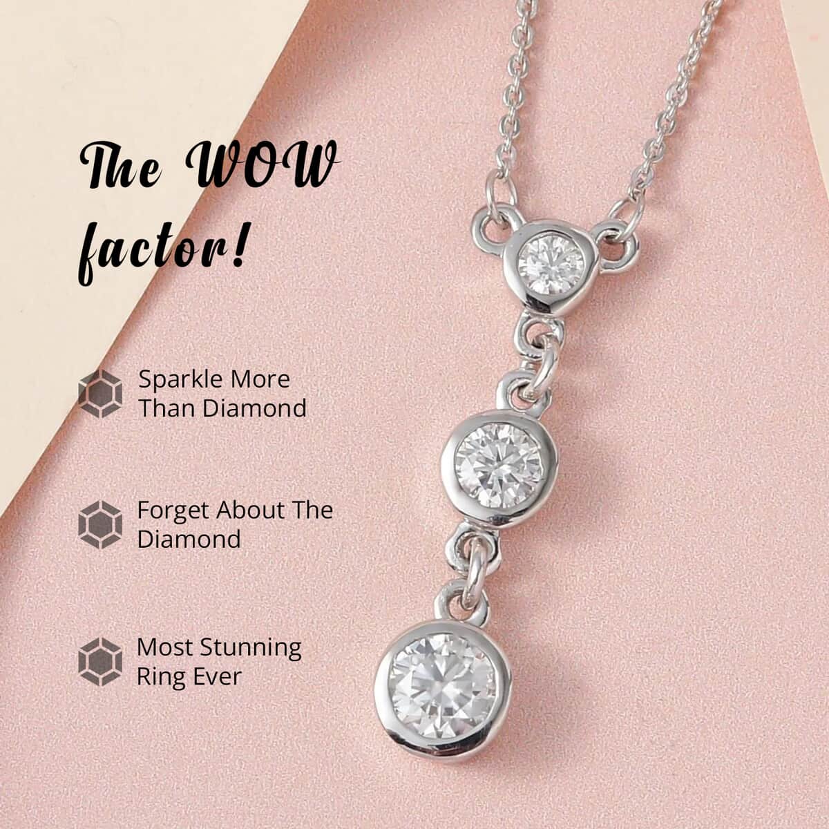Mother’s Day Gift Moissanite Necklace, Trilogy Necklace, Three Stone Necklace, Sterling Silver Necklace, 18-20 Inches Necklace 0.75 ctw image number 1