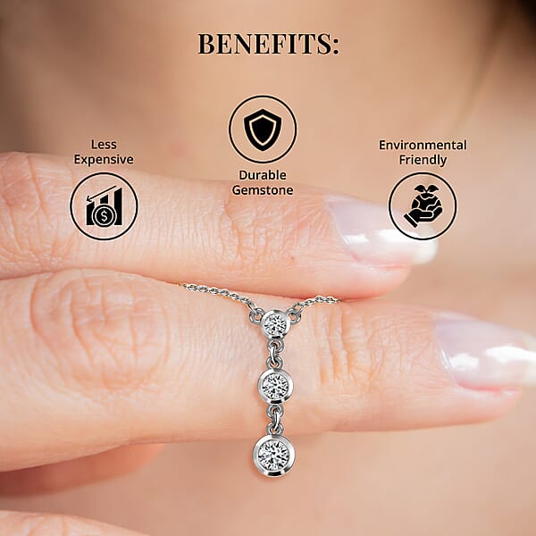 Moissanite 0.75 ctw Necklace, Trilogy Necklace, Three Stone Necklace, Sterling Silver Necklace, 18-20 Inches Necklace