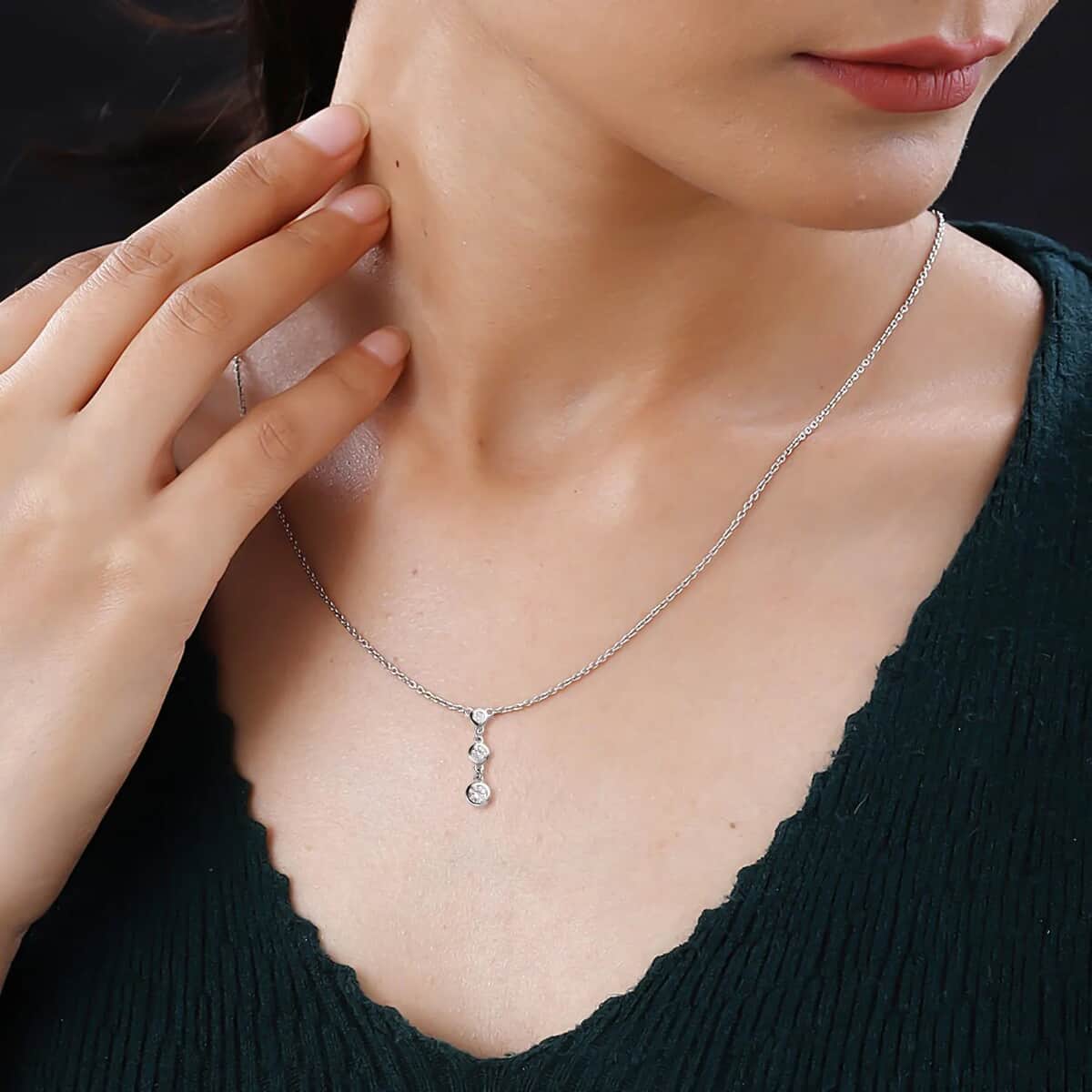 Mother’s Day Gift Moissanite Necklace, Trilogy Necklace, Three Stone Necklace, Sterling Silver Necklace, 18-20 Inches Necklace 0.75 ctw image number 4