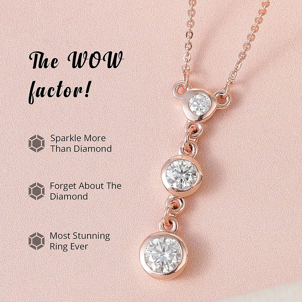 Moissanite 0.75 ctw Necklace, Trilogy Necklace, Three Stone Necklace, Sterling Silver Necklace, 18-20 Inches Necklace image number 1