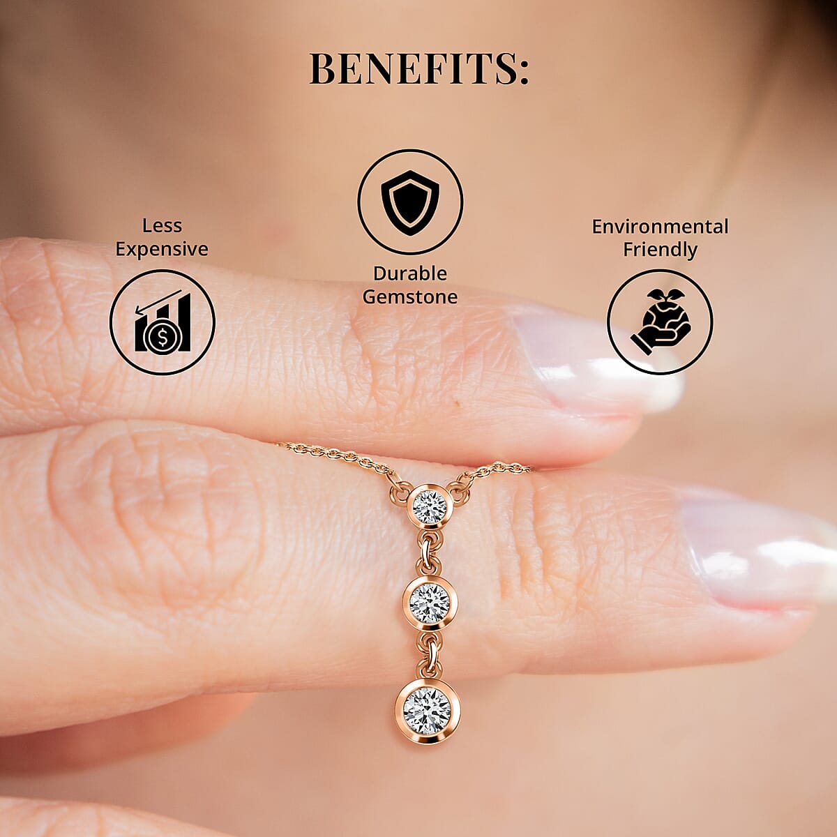 Moissanite 0.75 ctw Necklace, Trilogy Necklace, Three Stone Necklace, Sterling Silver Necklace, 18-20 Inches Necklace image number 3