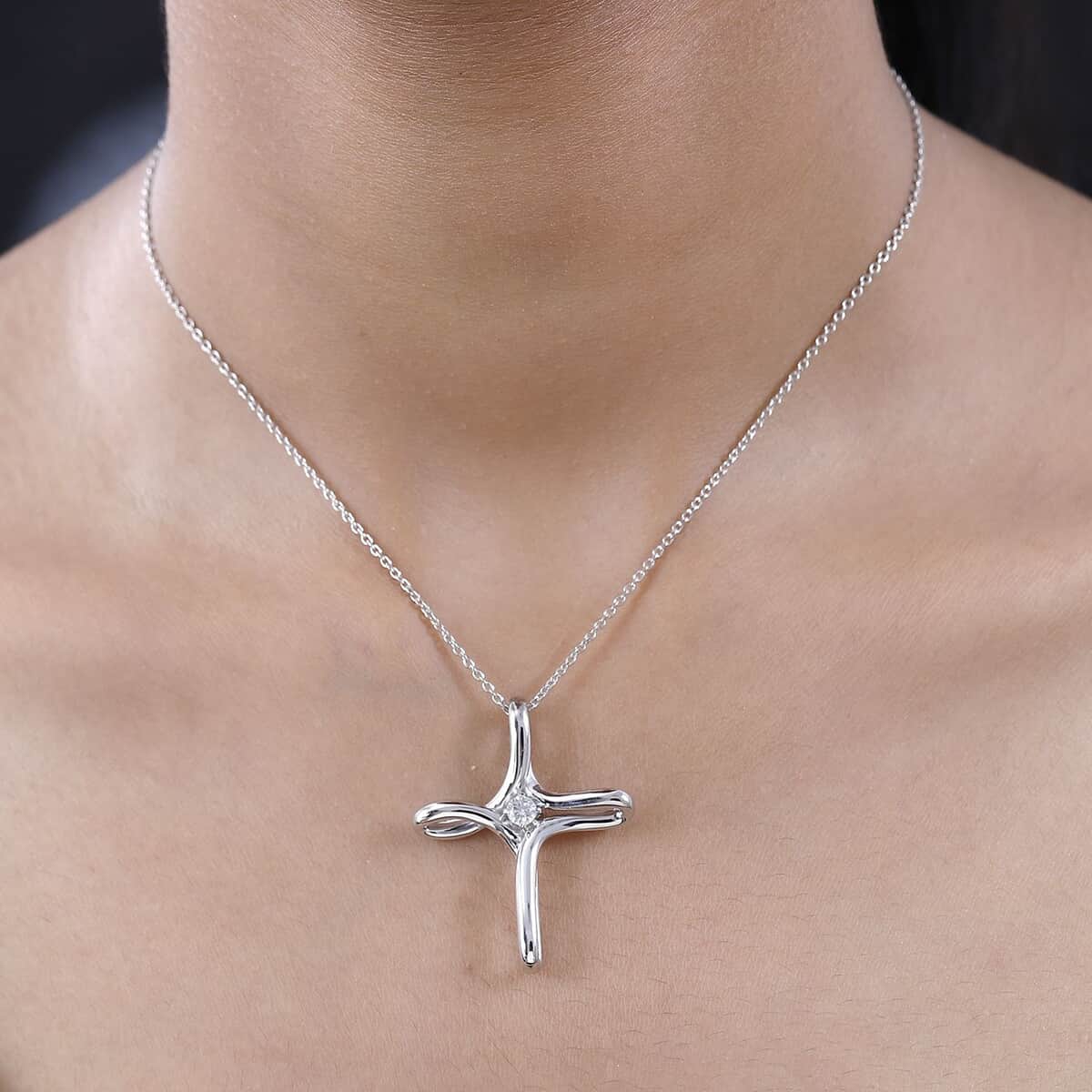 Moissanite Cross Pendant in Platinum Over Sterling Silver 0.25 ctw image number 2