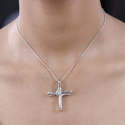 Moissanite 0.25 ctw Cross Pendant in Platinum Over Sterling Silver