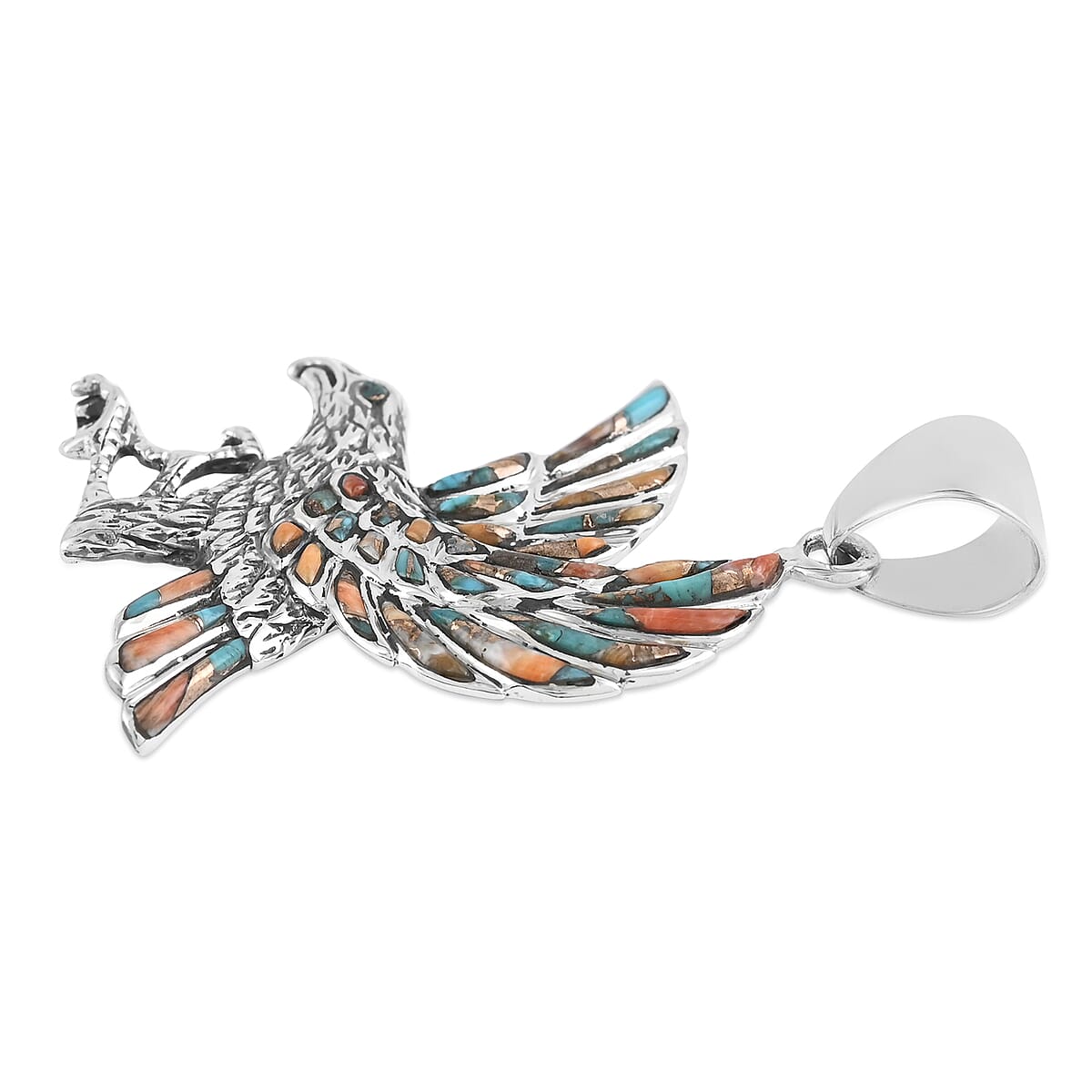 Santa Fe Style Spiny Turquoise Eagle Pendant in Sterling Silver 8.10 Grams 0.15 ctw image number 1