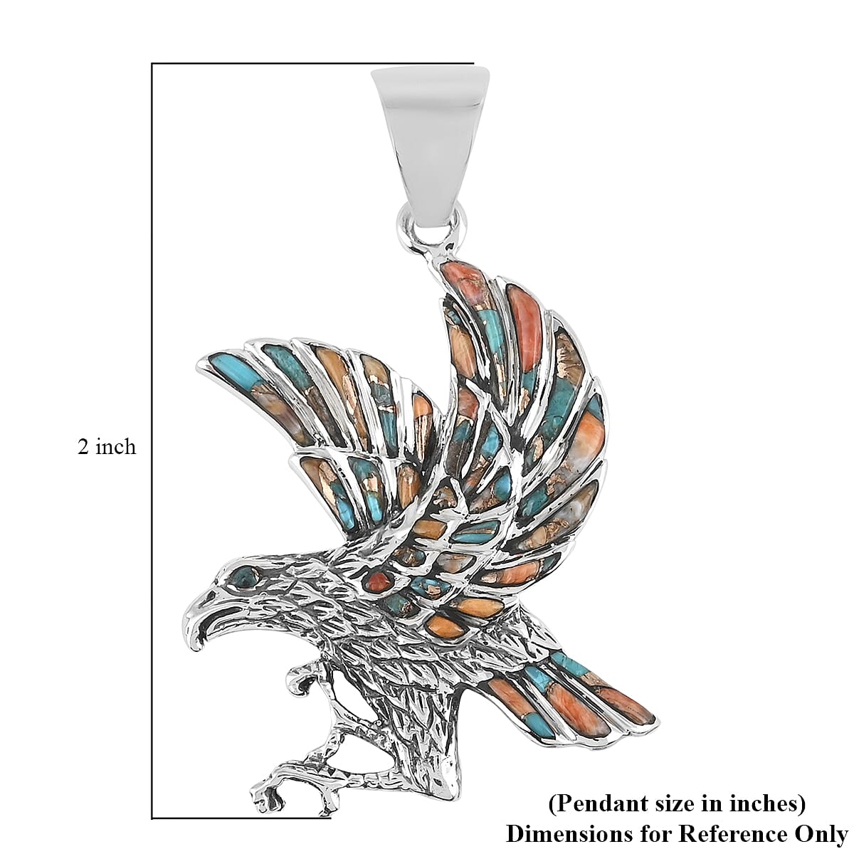 Santa Fe Style Spiny Turquoise Eagle Pendant in Sterling Silver 8.10 Grams 0.15 ctw image number 2