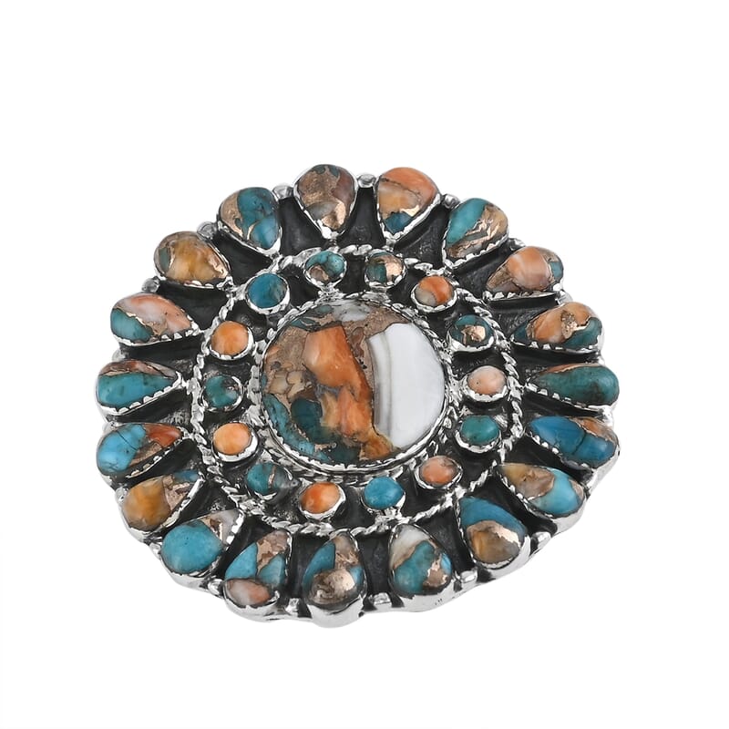 Santa Fe Style Spiny Turquoise Statement Ring in Sterling Silver (Size 10.0) 2.80 ctw