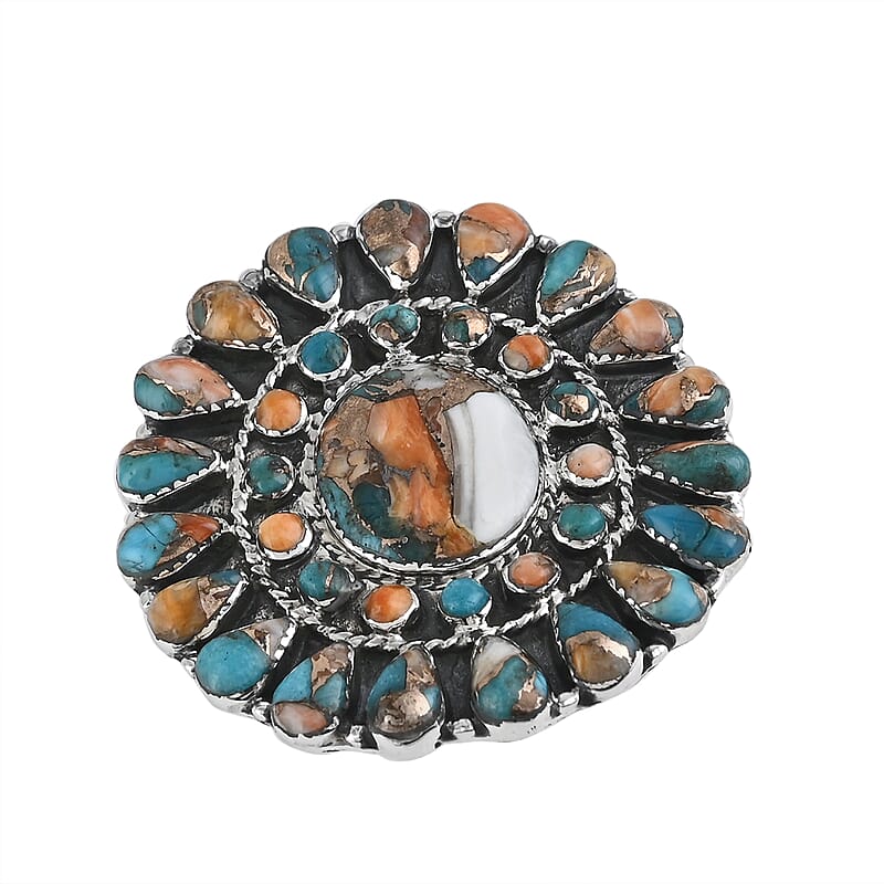 Santa Fe Style Spiny Turquoise Statement Ring in Sterling Silver (Size 10.0) 2.80 ctw