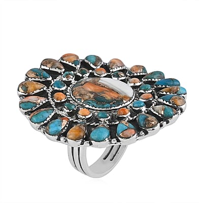 Santa Fe Style Spiny Turquoise Statement Ring in Sterling Silver (Size 10.0) 2.80 ctw