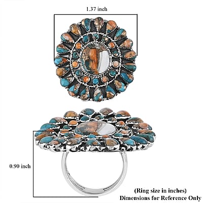 Santa Fe Style Spiny Turquoise Statement Ring in Sterling Silver (Size 10.0) 2.80 ctw