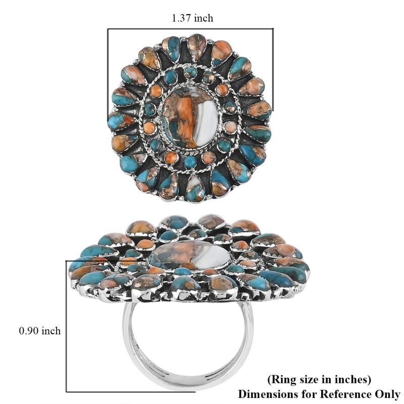 Santa Fe Style Spiny Turquoise Statement Ring in Sterling Silver (Size 10.0) 2.80 ctw
