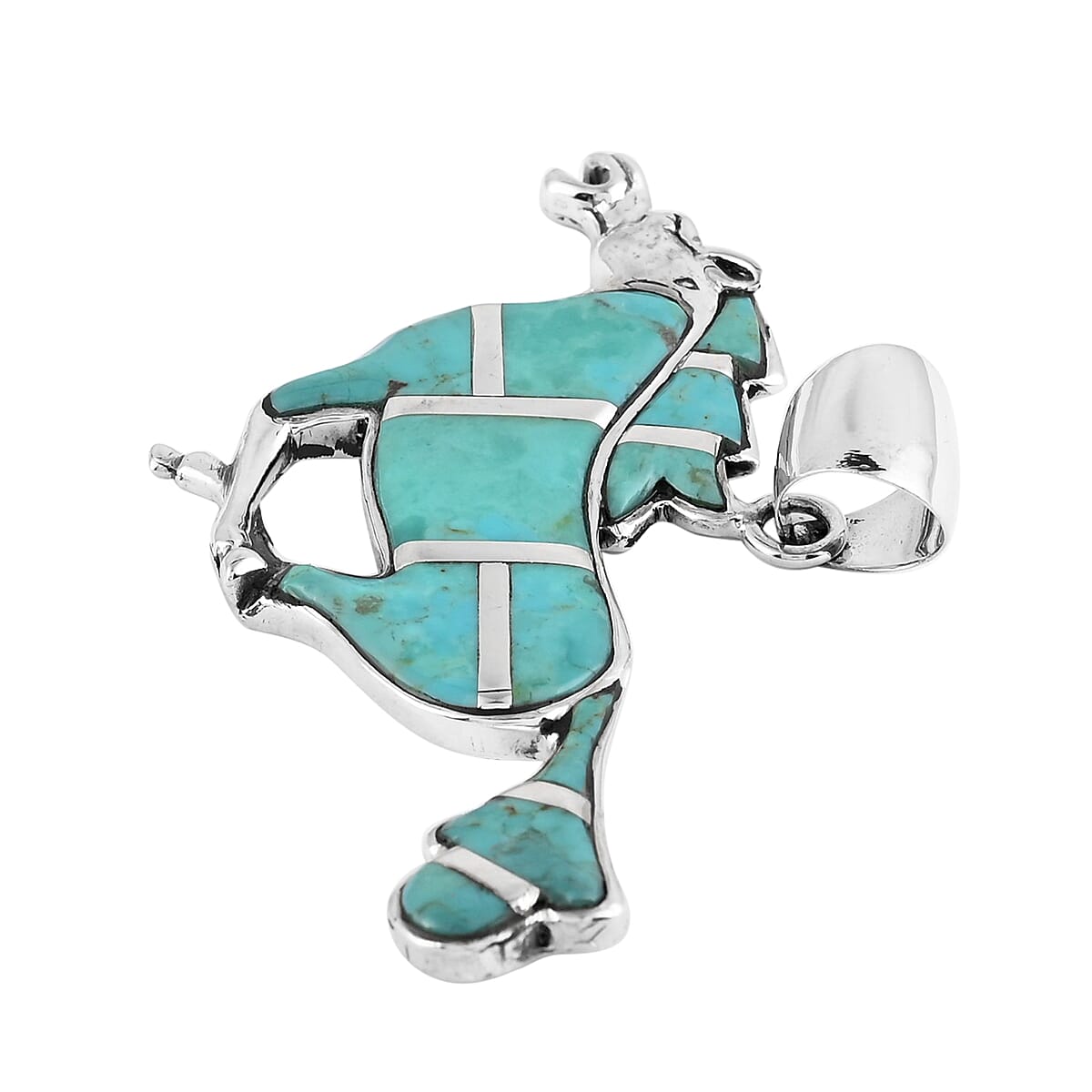 Santa Fe Style Turquoise Horse Pendant in Sterling Silver 2.25 ctw image number 1