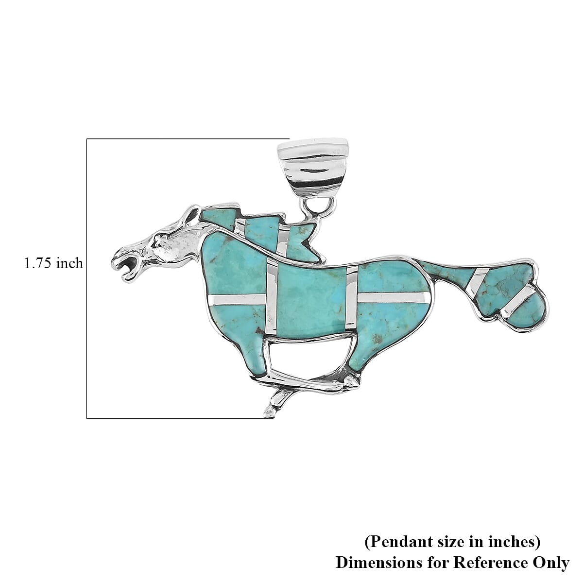 Santa Fe Style Turquoise Horse Pendant in Sterling Silver 2.25 ctw