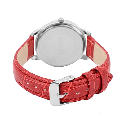 Strada Red and White Austrian Crystal Japanese Movement Watch with Red Vegan Leather Strap