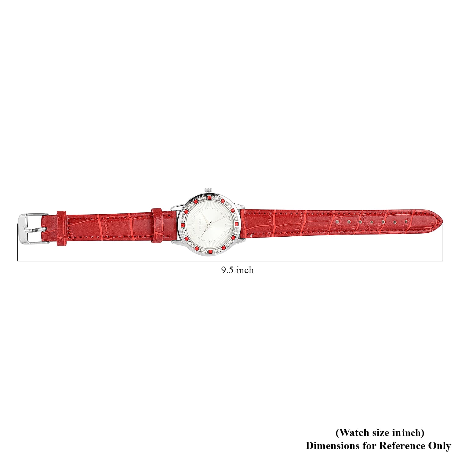 Strada Red and White Austrian Crystal Japanese Movement Watch with Red Vegan Leather Strap