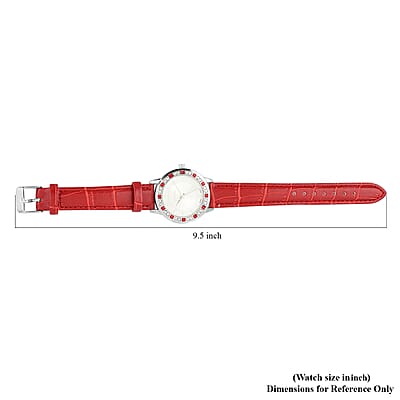 Strada Red and White Austrian Crystal Japanese Movement Watch with Red Vegan Leather Strap