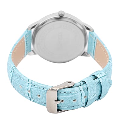 Strada Blue and White Austrian Crystal Japanese Movement Watch with Blue Vegan Leather Strap