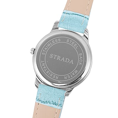 Strada Blue and White Austrian Crystal Japanese Movement Watch with Blue Vegan Leather Strap