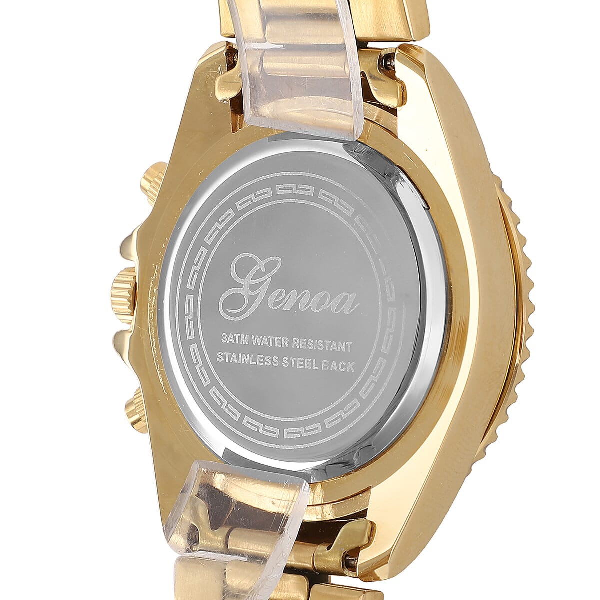 Lustro Stella Genoa Finest Red CZ Multi-Function Quartz Movement Watch in ION Plated YG and Stainless Steel (43mm) 6.50 ctw image number 5