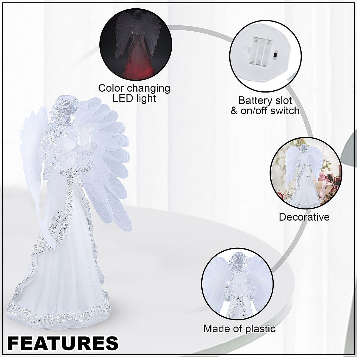 Elegant Angel-Holding Harp with Multi Color Changing Light (3 AAA Batteries Not included) image number 2