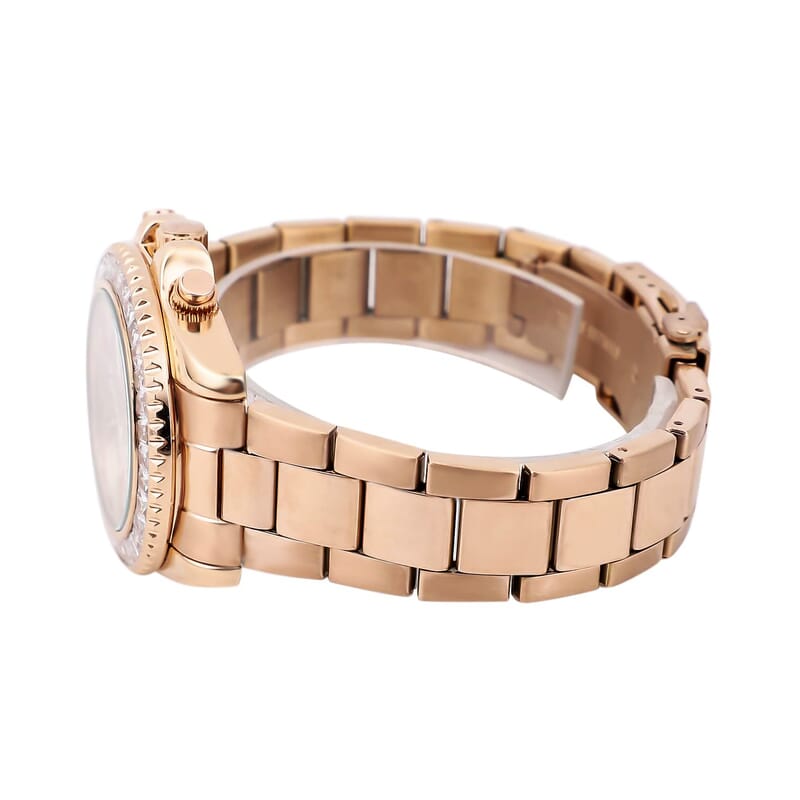 Genoa Finest CZ Multi-Function Movement Watch, ION Plated Rose Gold Stainless Steel Watch, Formal Bracelet Watch, Best Everyday Luxury Minimal Women's Watch, Analogue Watches 38mm 5.75 ctw