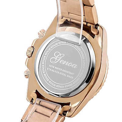 Genoa Finest CZ Multi-Function Movement Watch, ION Plated Rose Gold Stainless Steel Watch, Formal Bracelet Watch, Best Everyday Luxury Minimal Women's Watch, Analogue Watches 38mm 5.75 ctw