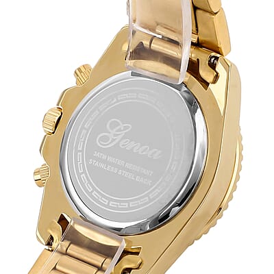 Genoa Finest Purple CZ 5.75 ctw Multi-Function Movement Watch, ION Plated Yellow Gold Stainless Steel Watch, Formal Bracelet Watch, Best Everyday Luxury Minimal Women's Watch, Analogue Watches 38mm