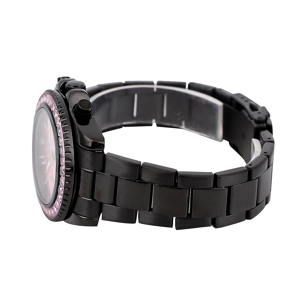 Genoa Finest Pink CZ Multi-Function Movement Watch, ION Plated Black Stainless Steel Watch, Formal Bracelet Watch, Best Everyday Luxury Minimal Women's Watch, Analogue Watches 38mm 5.75 ctw image number 4