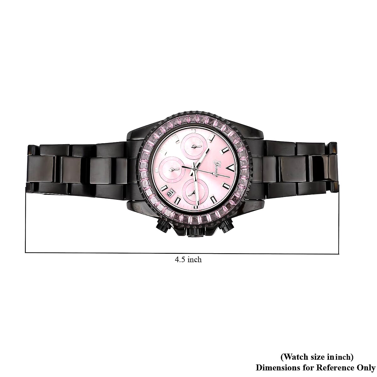 Genoa Finest Pink CZ Multi-Function Movement Watch, ION Plated Black Stainless Steel Watch, Formal Bracelet Watch, Best Everyday Luxury Minimal Women's Watch, Analogue Watches 38mm 5.75 ctw image number 6