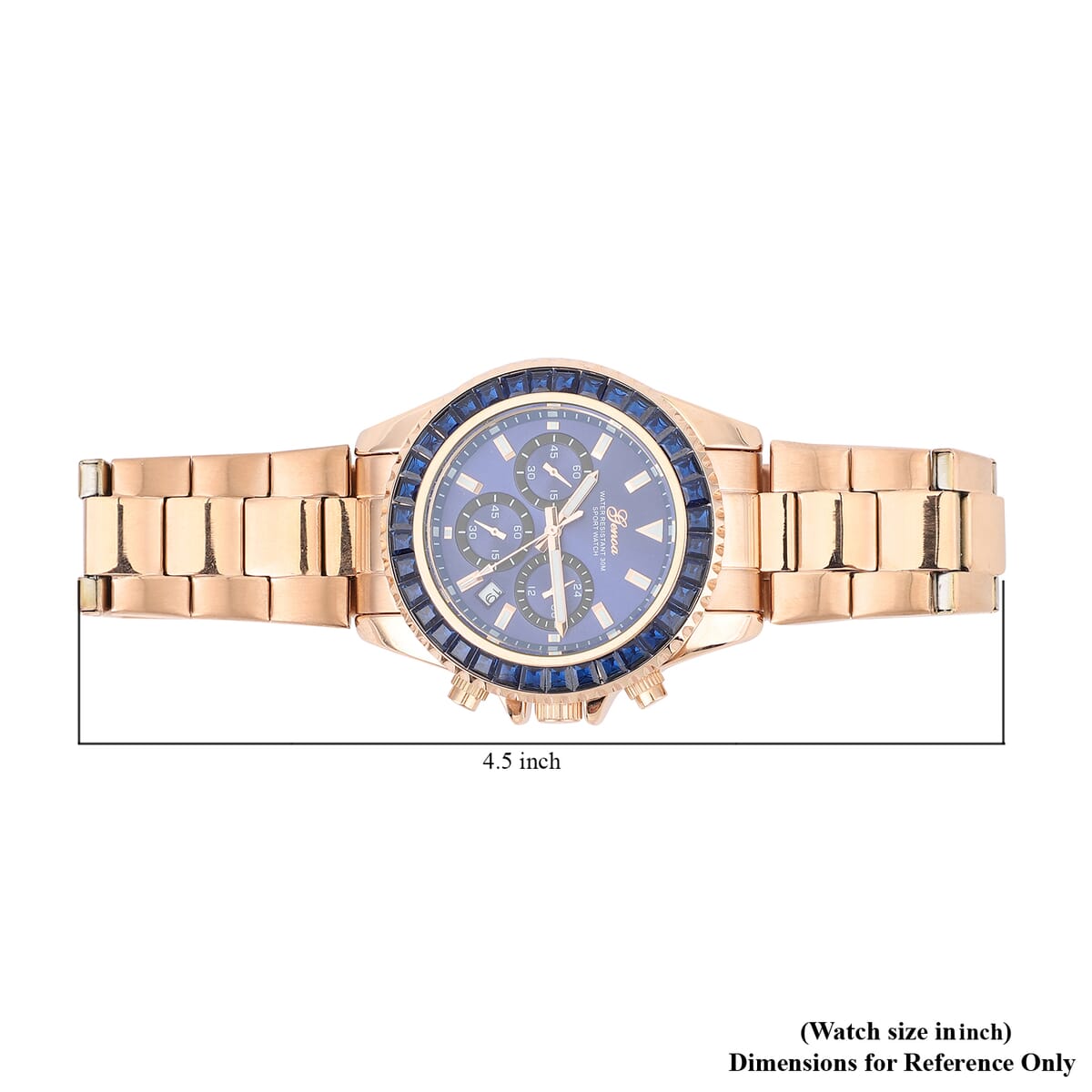 LUSTRO STELLA Genoa Finest Blue CZ Multi-Function Quartz Movement Watch in ION Plated RG and Stainless Steel (43mm) 6.50 ctw image number 6