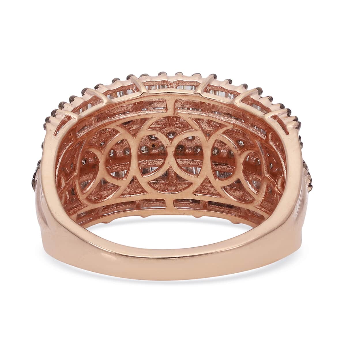 Natural Champagne Diamond Multi Row Band Ring in Rhodium and Vermeil Rose Gold Over Sterling Silver (Size 9.0) 2.00 ctw image number 4