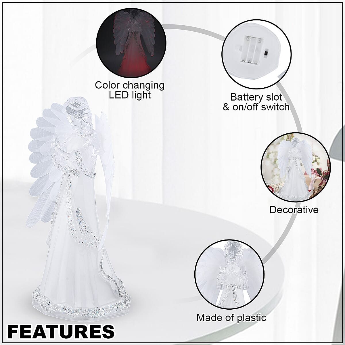 Elegant Angel-Hands Together Gesture of Prayer with Multi Color Changing Light (3 AAA Batteries Not included) image number 2