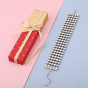 White Aurora Borealis Austrian Crystal Carpet Bracelet in Silvertone (7.50 In)