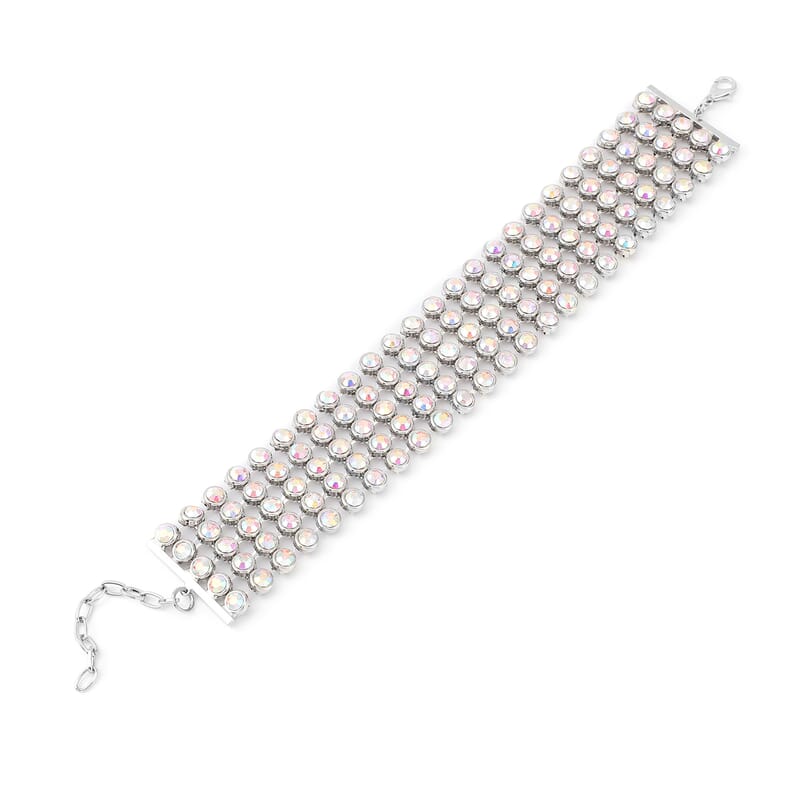 White Aurora Borealis Austrian Crystal Carpet Bracelet in Silvertone (7.50 In)