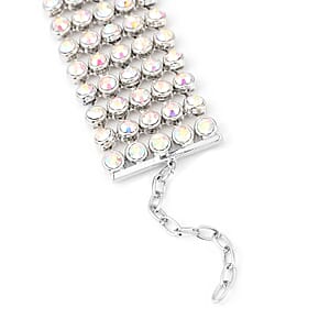 White Aurora Borealis Austrian Crystal Carpet Bracelet in Silvertone (7.50 In)