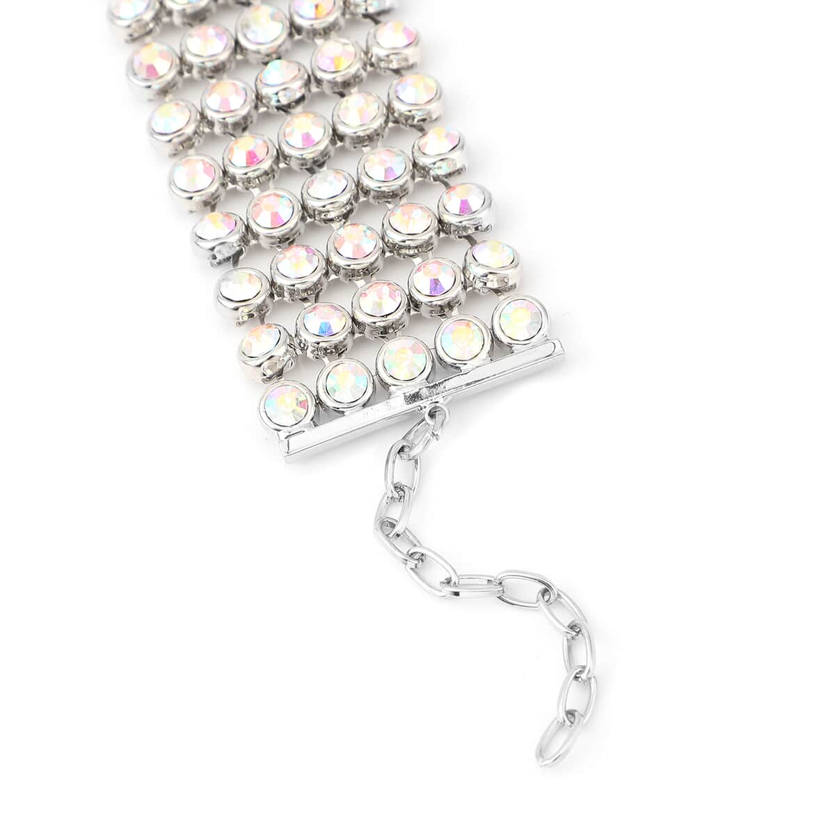 White Aurora Borealis Austrian Crystal Carpet Bracelet in Silvertone (7.50 In) image number 3