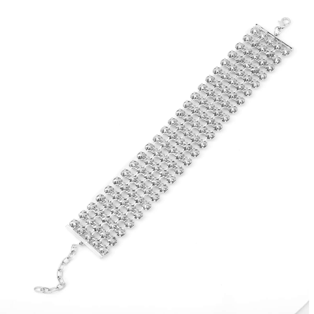 White Aurora Borealis Austrian Crystal Carpet Bracelet in Silvertone (7.50 In) image number 4