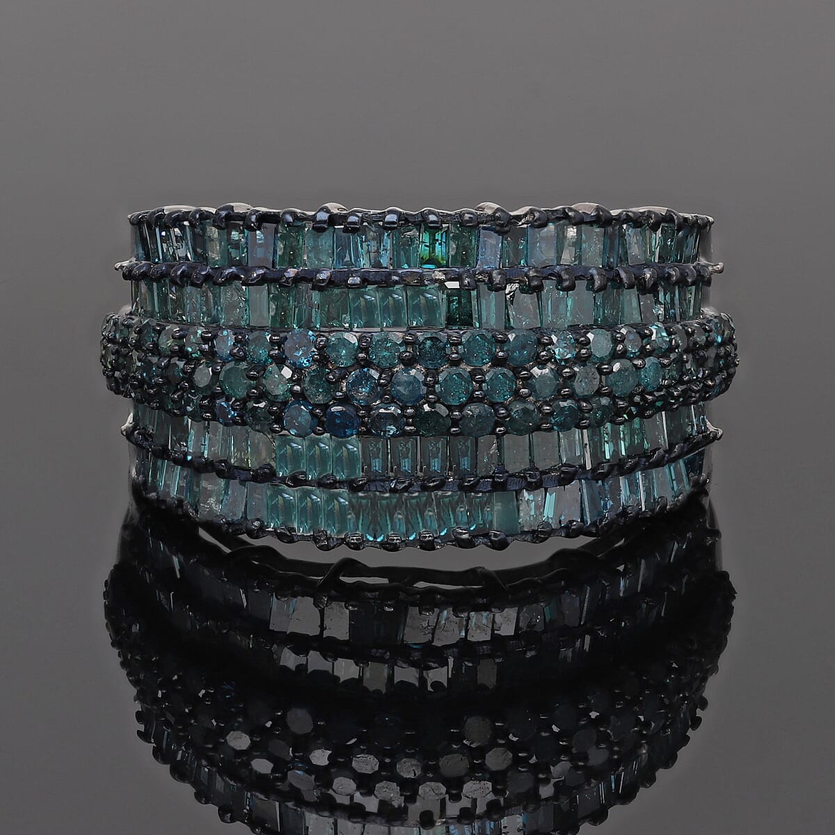 Blue Diamond Multi Row Band Ring in Rhodium and Platinum Over Sterling Silver (Size 10.0) 2.00 ctw image number 1