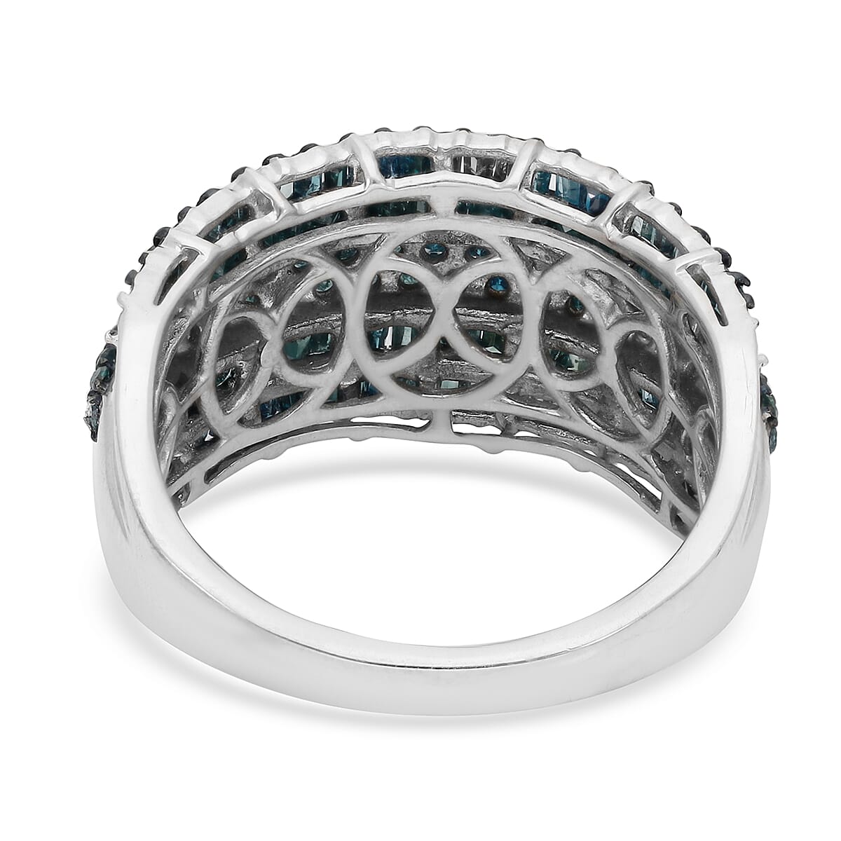 Blue Diamond Multi Row Band Ring in Rhodium and Platinum Over Sterling Silver (Size 10.0) 2.00 ctw image number 4