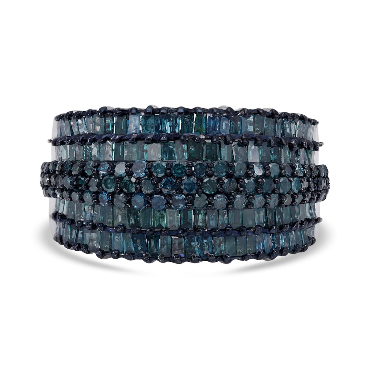 Blue Diamond Multi Row Band Ring in Rhodium and Platinum Over Sterling Silver (Size 7.0) 2.00 ctw image number 0