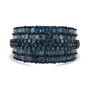 Blue Diamond Multi Row Band Ring in Rhodium and Platinum Over Sterling Silver (Size 7.0) 2.00 ctw