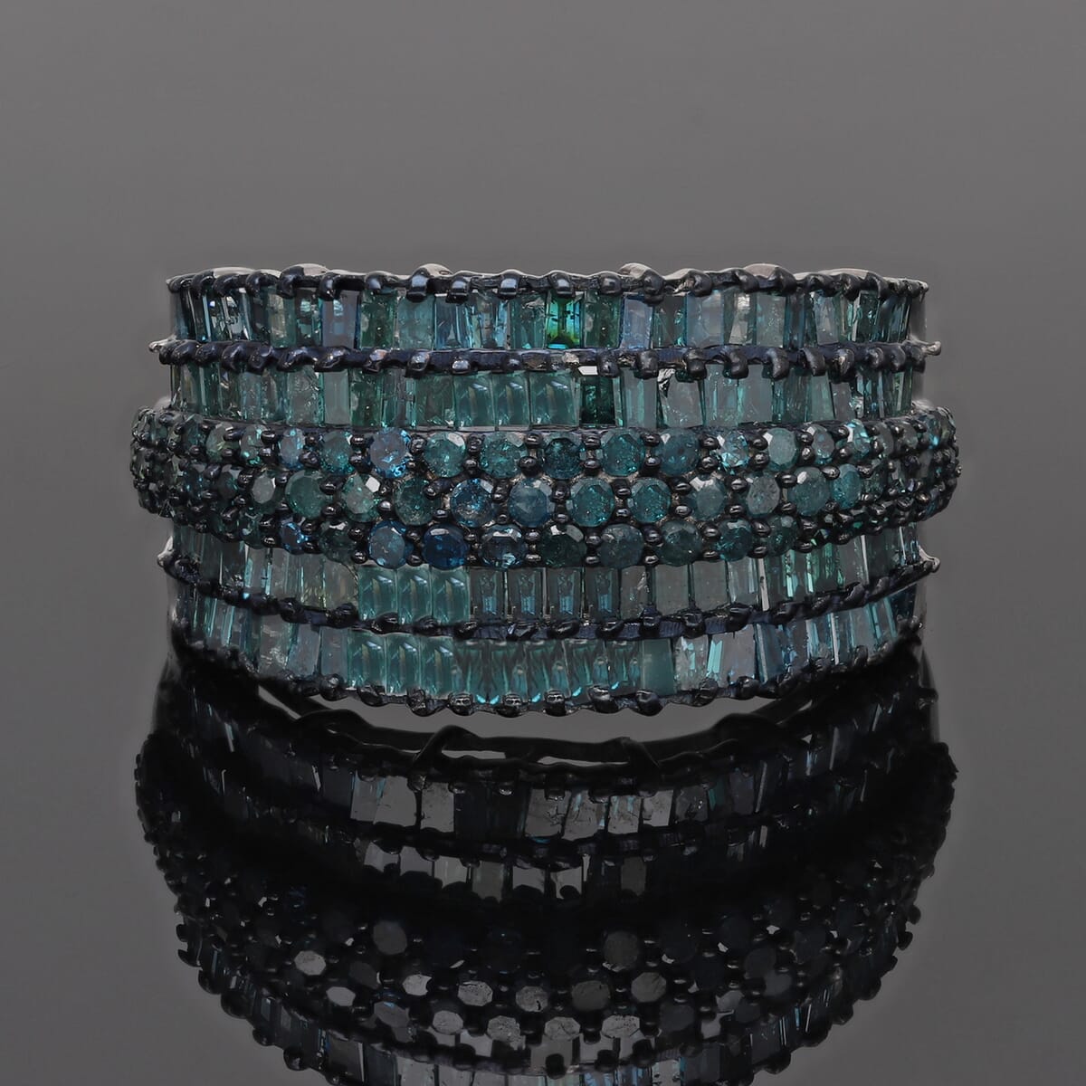 Blue Diamond Multi Row Band Ring in Rhodium and Platinum Over Sterling Silver (Size 7.0) 2.00 ctw image number 1