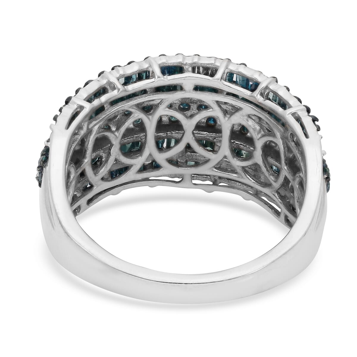 Blue Diamond Multi Row Band Ring in Rhodium and Platinum Over Sterling Silver (Size 8.0) 2.00 ctw image number 4