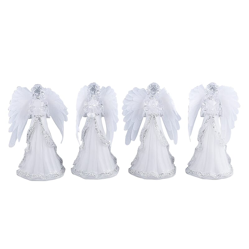 Set of 4 Angle Holding Harp, Reading the Bible, Gesture of Prayer and Blowing Trumpet with Multi Color Changing Light