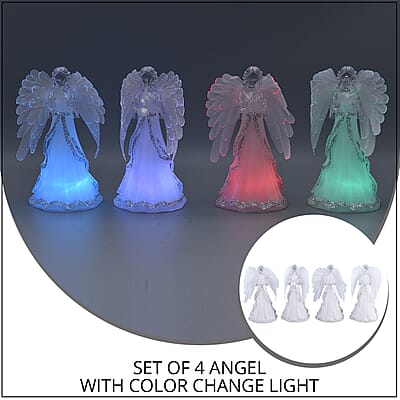 Set of 4 Angle Holding Harp, Reading the Bible, Gesture of Prayer and Blowing Trumpet with Multi Color Changing Light