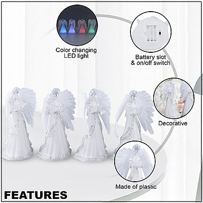 Set of 4 Angle Holding Harp, Reading the Bible, Gesture of Prayer and Blowing Trumpet with Multi Color Changing Light
