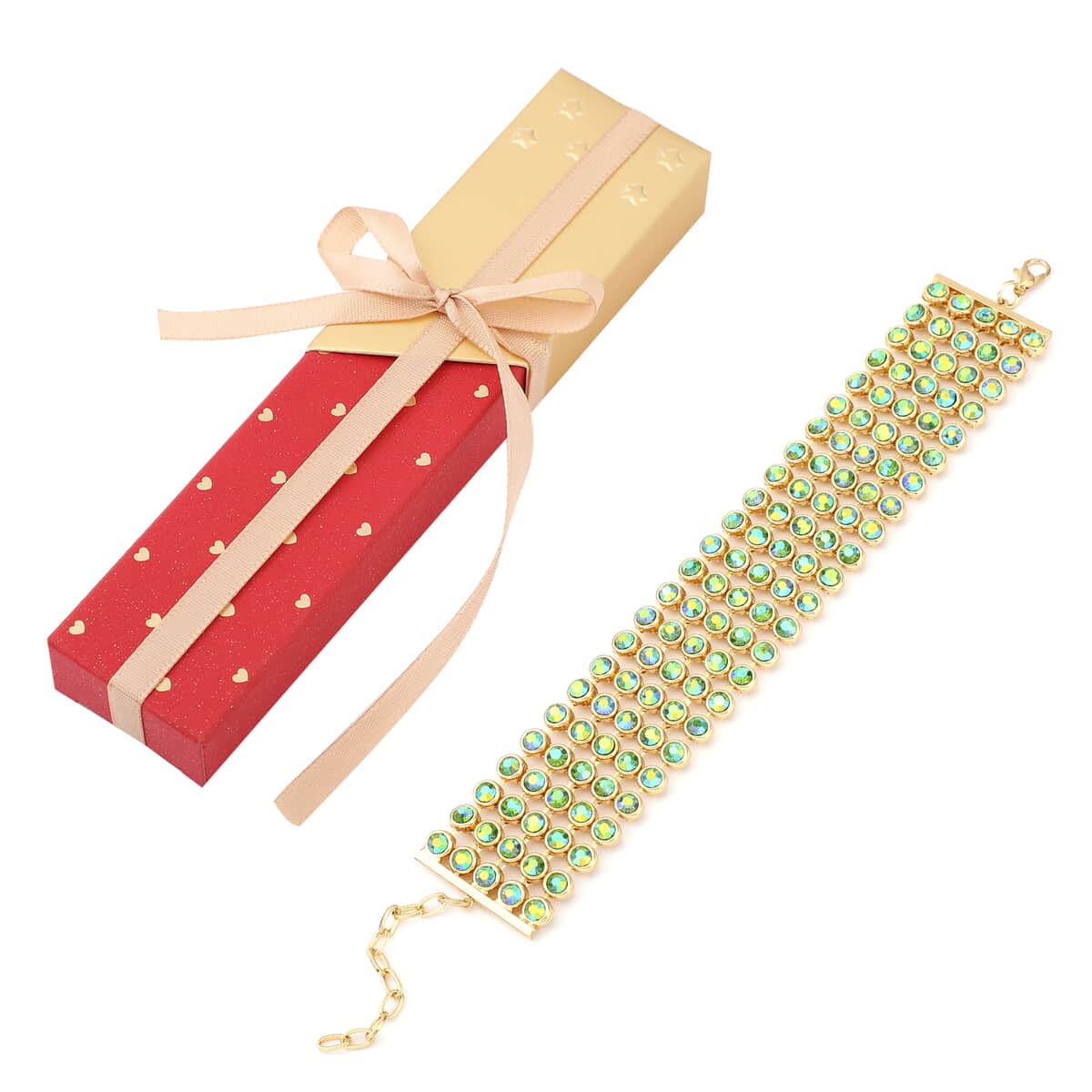 Green Magic Austrian Crystal Carpet Bracelet (7.50 In) in Goldtone image number 0