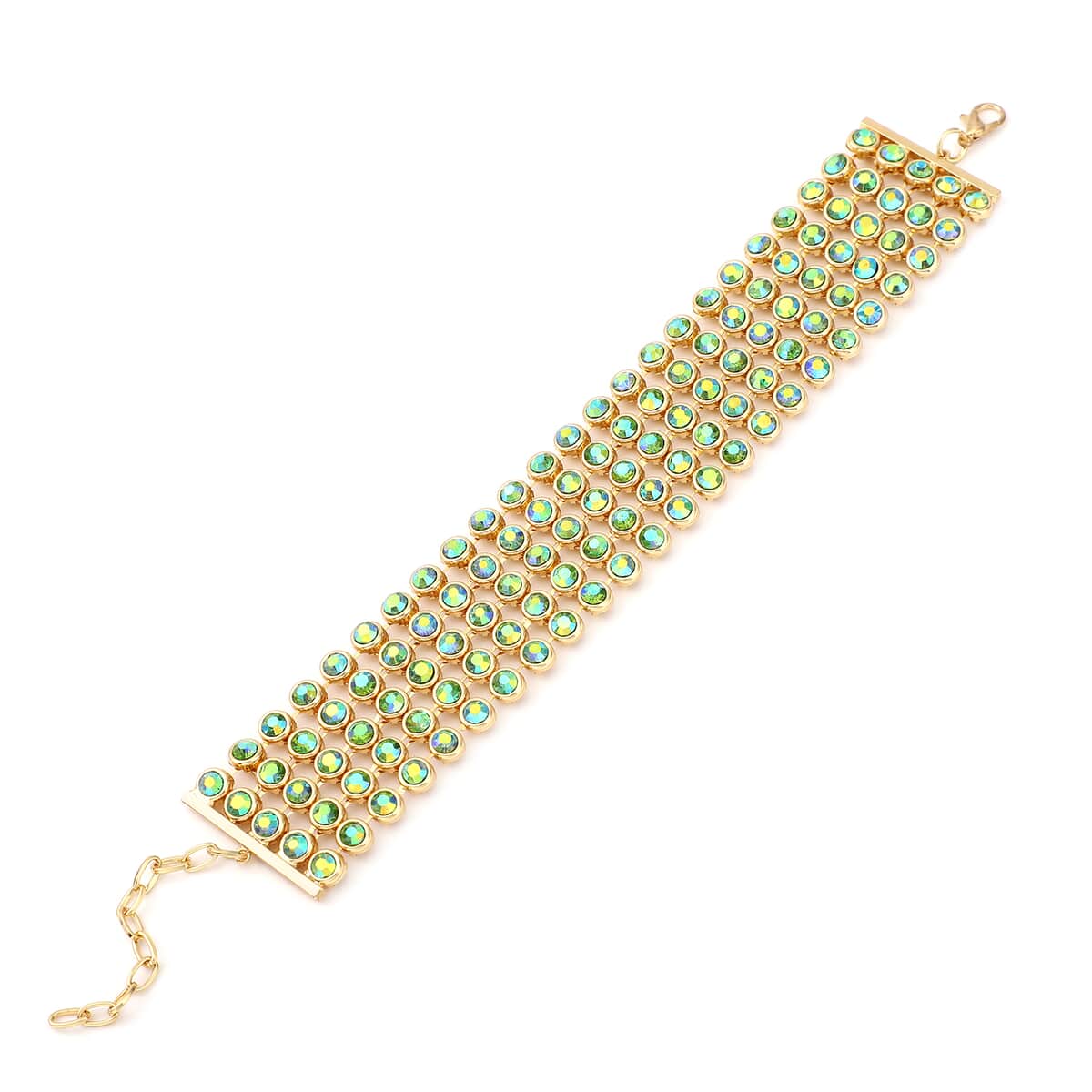 Green Magic Austrian Crystal Carpet Bracelet (7.50 In) in Goldtone image number 2