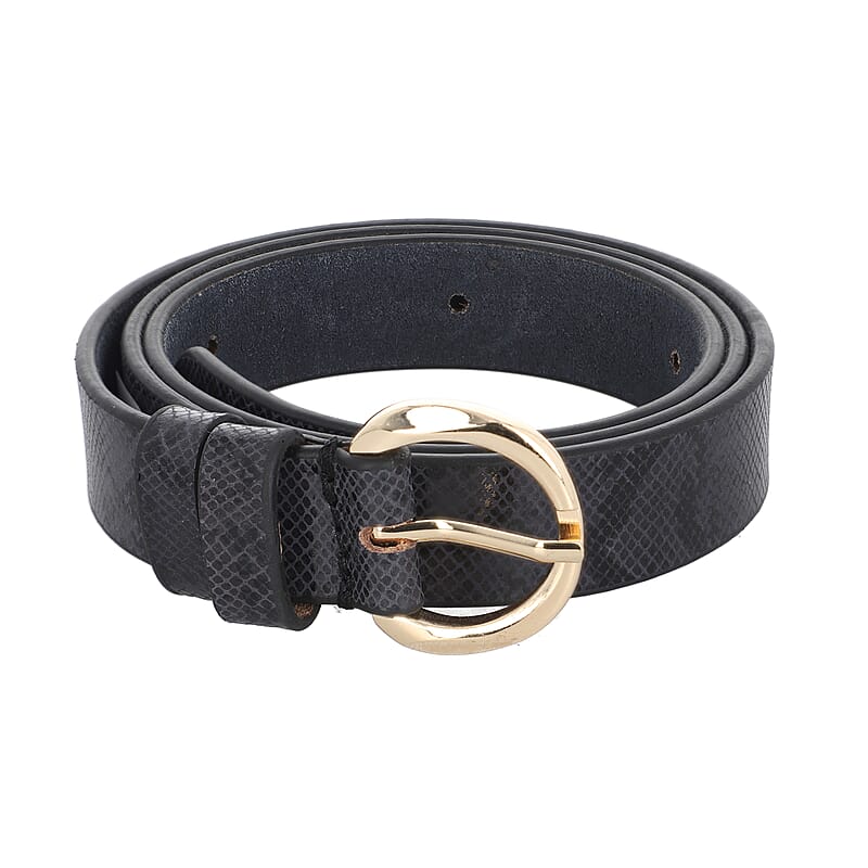 Passage Black Genuine Leather Snake Foil Print Women's Belt - S/M