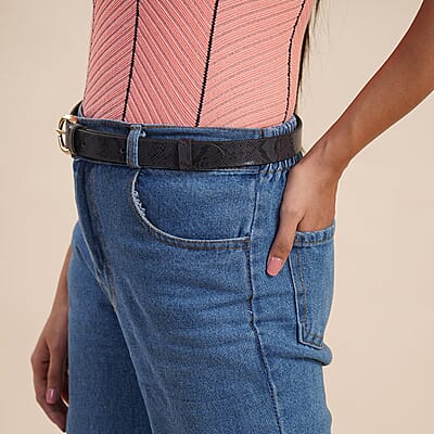 Passage Black Genuine Leather Snake Foil Print Women's Belt - S/M